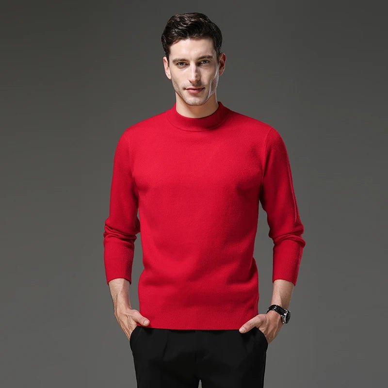 High End Anti-pilling Thick New Fashion Brand Casual Knit Pullover Sweater Half Turtleneck Mens Jumper Designer Clothing