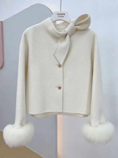 Woll mantel Damen neue Winter Natur fuchs Pelz Manschette Outwear Damen mantel Kaschmir Wolle Wolle Frauen Luxus jacke.