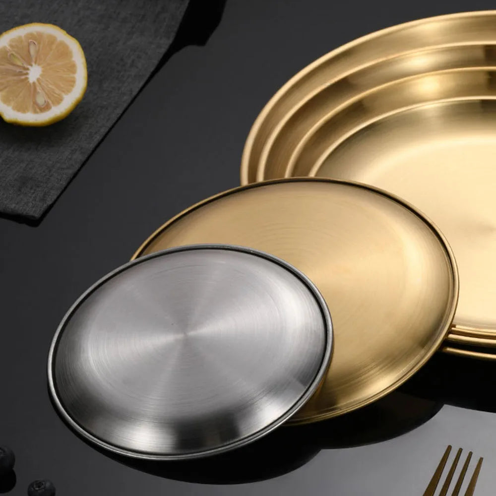 6Pcs High Quality Stainless Steel Bone Spitting Dish Silver Colors Shallow Tray Metal Dining Disc Fruit Meat Round Plate.