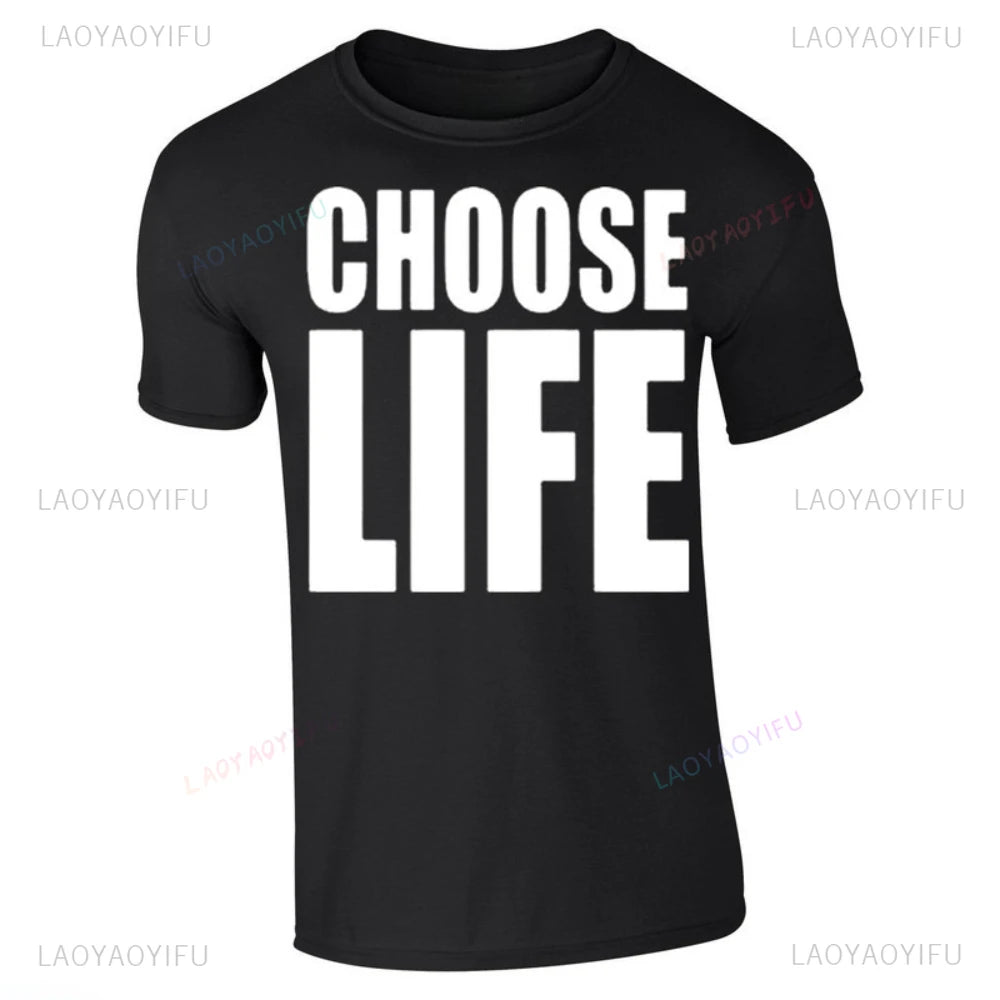 Choose Life Wham Retro 80s 80's Simple Letters T Shirt Woman Man Summer Music Festival High Quality Cotton Printed T-shirt.