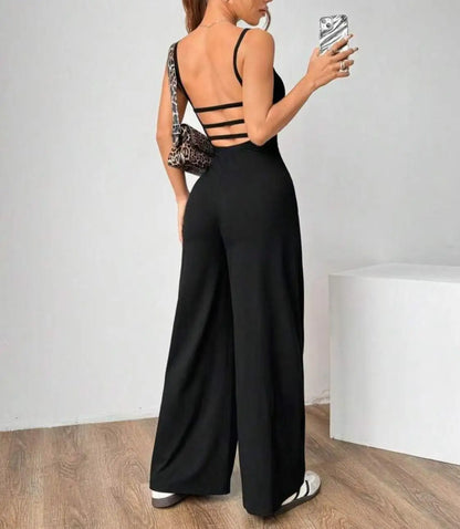Women Sexy Jumpsuits Backless Suspenders Rompers One Piece Overalls Sleeveless Wide Leg Pants Solid Streetwear Summer.