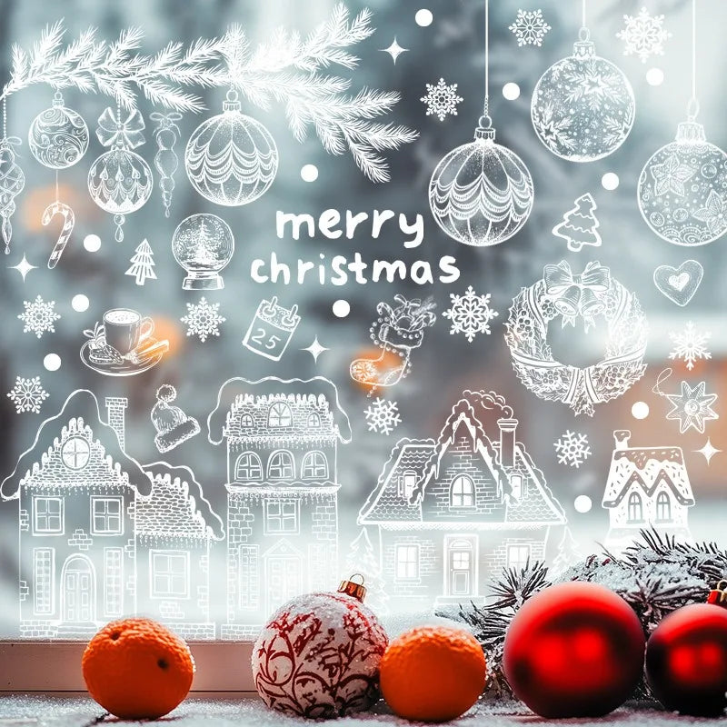 Christmas Wall Stickers Xmas Tree Winter Snowman Snowflake Window Glass Static Electricity Stickers Merry Christmas Decors.