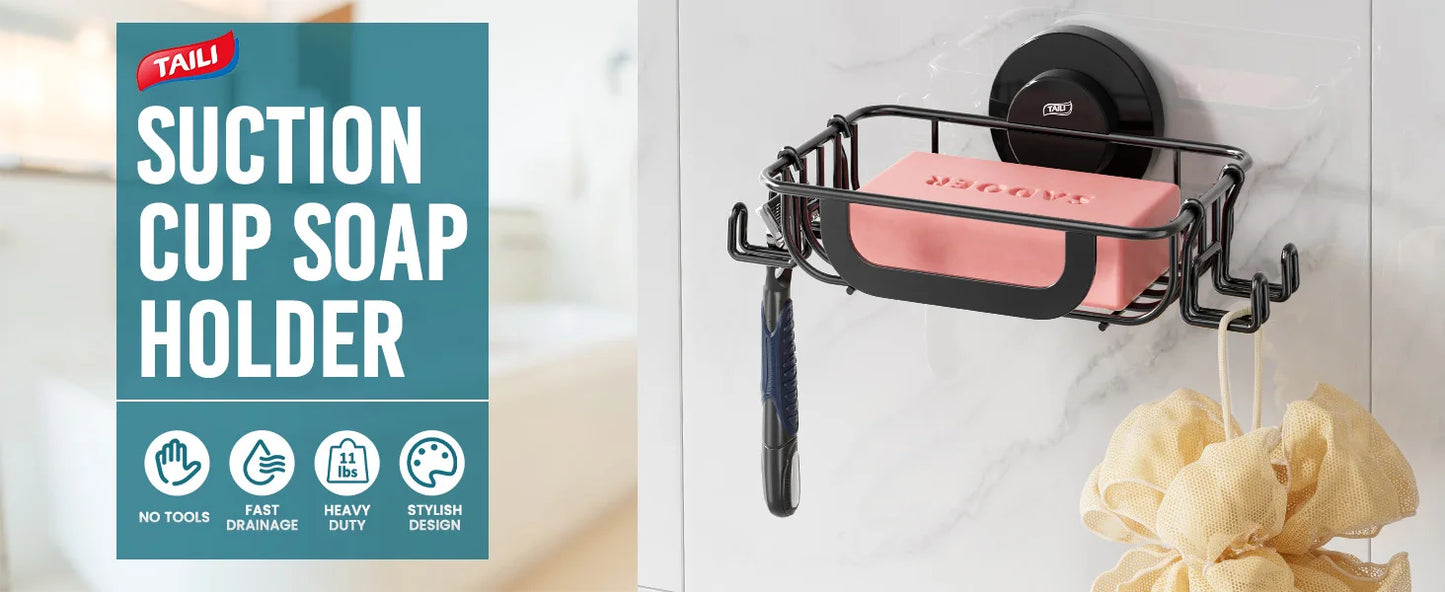 TAILI Seifenschale, Seifenhalter, Saugnapf mit Haken, Seifenhalter für Duschwand, Seifenschoner für Badezimmer, Küche