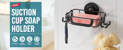 TAILI Seifenschale, Seifenhalter, Saugnapf mit Haken, Seifenhalter für Duschwand, Seifenschoner für Badezimmer, Küche