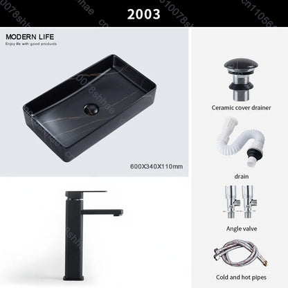 Luxuriöses Vintage-Keramikgefäßwaschbecken für Badezimmer, Waschtisch, Kunstbecken über der Theke, Waschbecken mit Abflusszubehör, Arbeitsplatte