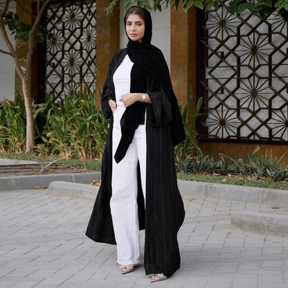 2024 New Fashion Muslim Kimono Abaya Solid Striped Retro Ethnic Cardigan Robe Dubai Middle Eastern Saudi Arabia Eid Clothes.