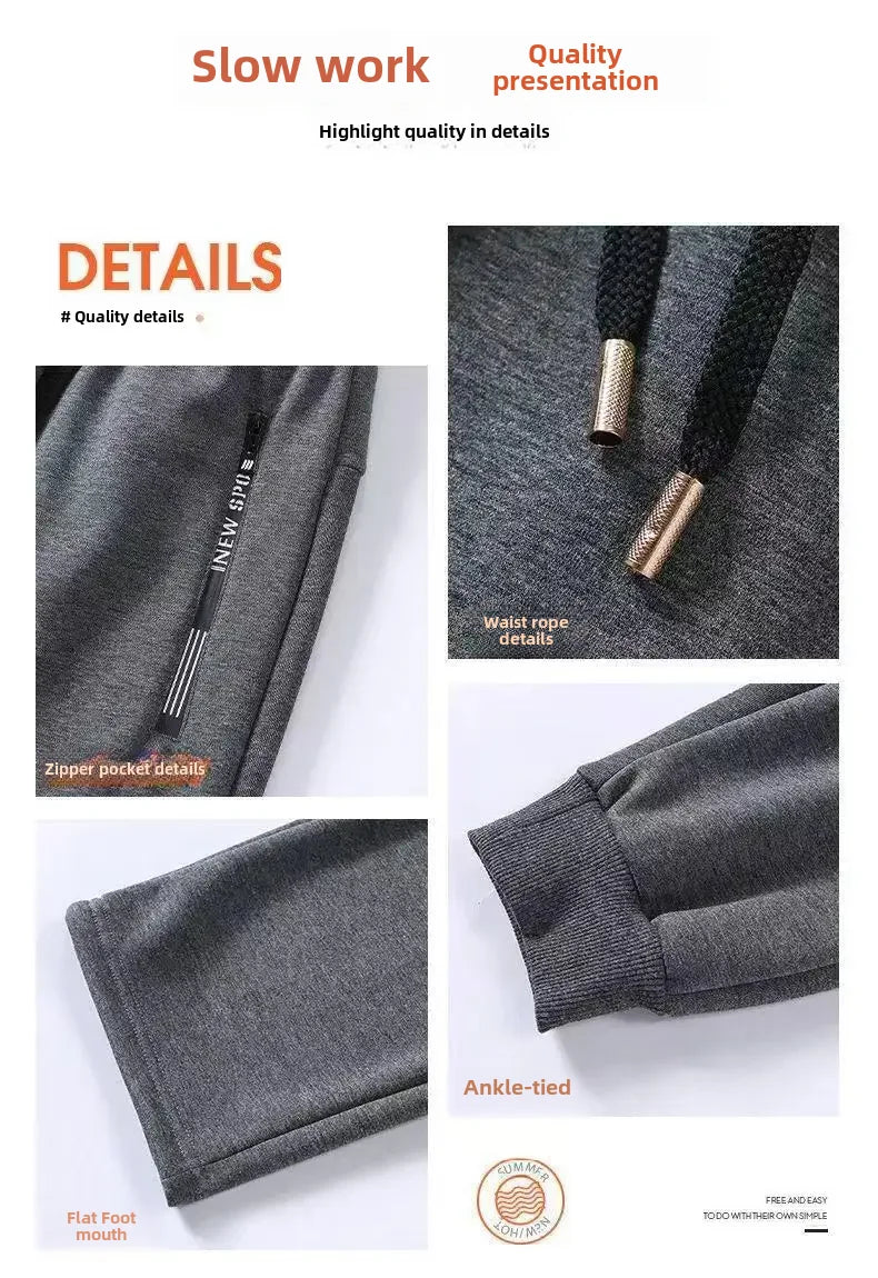 Autumn Winter Men's Loose-fit Casual Straight-leg Pants Fleece-lined Thickened Bunded Feet Sweatpants Trendy Male Style.