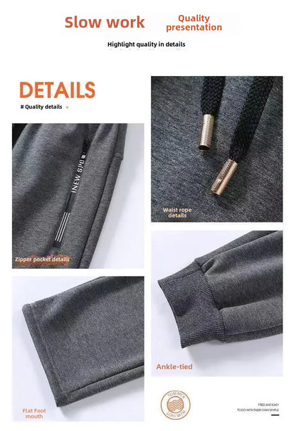 Autumn Winter Men's Loose-fit Casual Straight-leg Pants Fleece-lined Thickened Bunded Feet Sweatpants Trendy Male Style.