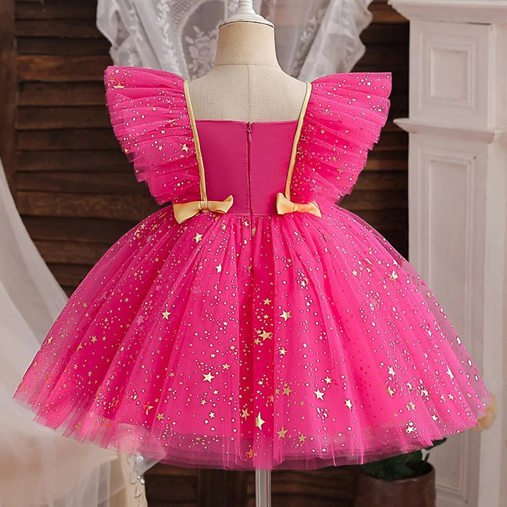 Hello Kitty Prinzessinnenkleid für Mädchen, Pailletten, Stern, Rüschen, Schleife, Tutu-Kleid, Baby, formelles Gala-Abschlussballkleid, Kinder-Abendparty-Kostüm.