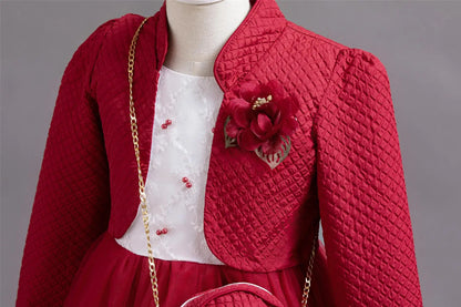 Neues Herbst/Winter Langarm-Partykleid, elegantes Mädchen-Stickerei, Weihnachts-Performance-Kleid, Geschenktüte für Kinder im Alter von 3–11 Jahren