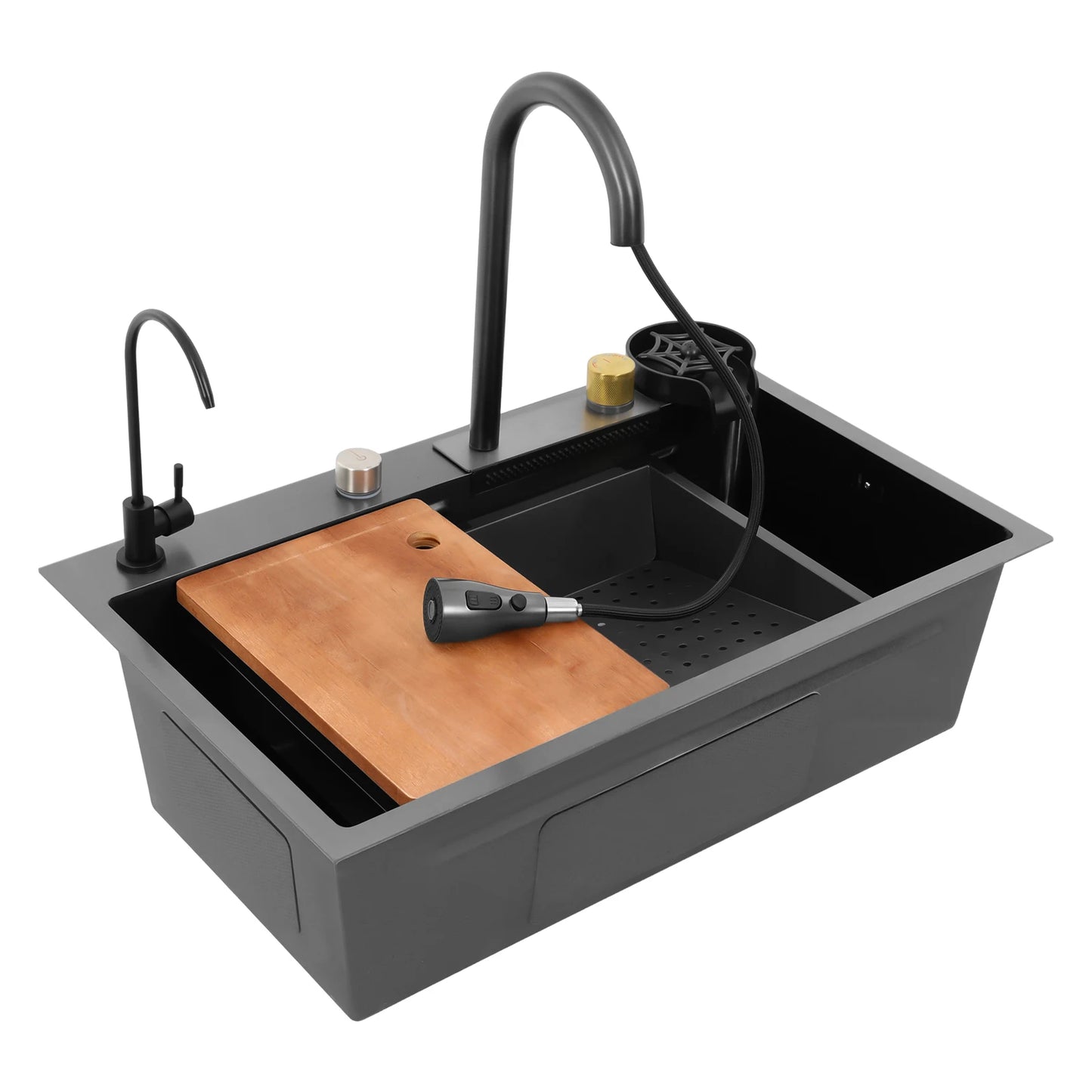 68/75 cm Küchenspüle, Haushaltsspülbecken-Set, Edelstahlspüle, Unterbau-Küchenspüle, rostfrei, großes Fassungsvermögen