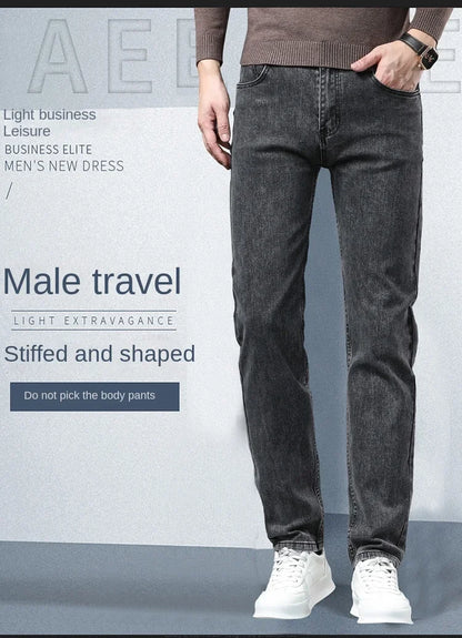 Spring Autumn New Men's Pure Black Slim Jeans Elastic Straight Pants Business Fashion Leisure Korean Vintage Denim Pants Male.