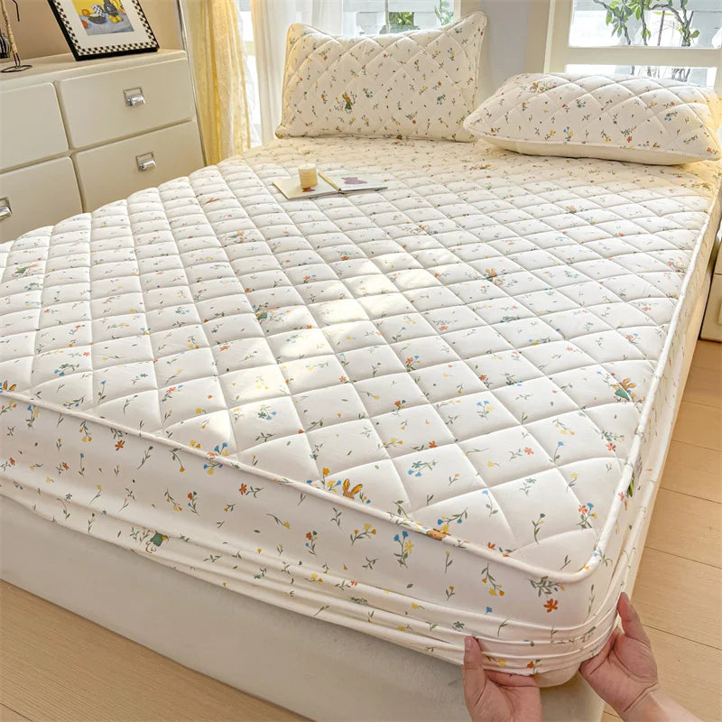 1pc Floral Style Bed Cover Quilted Bedspread Non-slip Mattress Protector Adults Kids Room Bedsheets 매트리스 커버 (No Pillowcase).