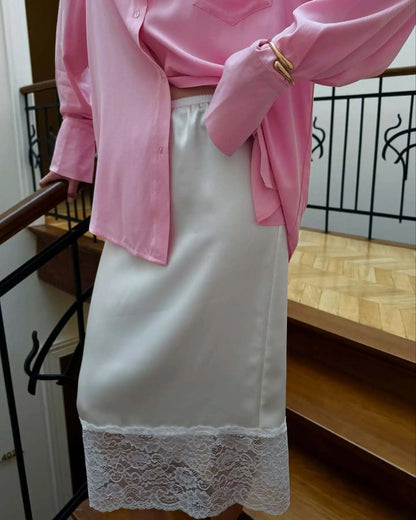 Tossy White Casual Lace Long Skirt For Women Slim High Waist Patchwork Elegant Commute Clothes Summer 2025 Female Maxi Skirt New