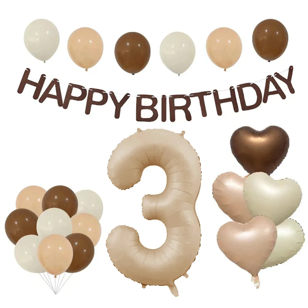 40in Cream Big Number Balloon 18in Three Color Love Foil Helium Balloons Aldult Birthday Set Boys Girls 1st Birthday Decorations
