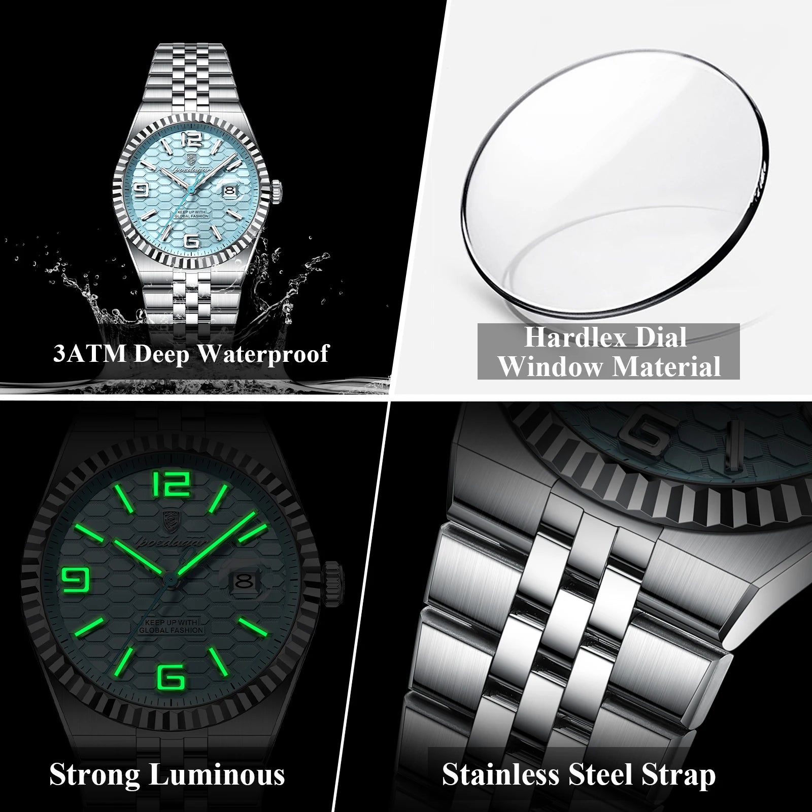 POEDAGAR High Quality Original Men Clock Waterproof Luminous Date Luxury Man Watch Stainless Steel Quartz Men's Watches Male+Box.