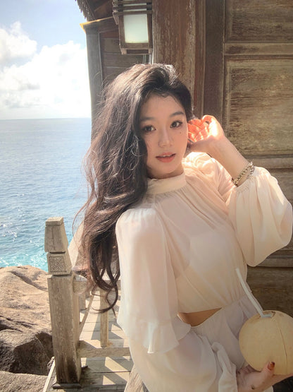 Strand Stil Chiffon Y2k Mini Kleid Büro Dame Casual Langarm Elegante Einteilige Kleid Koreanische Mode Kleidung Sommer 2023