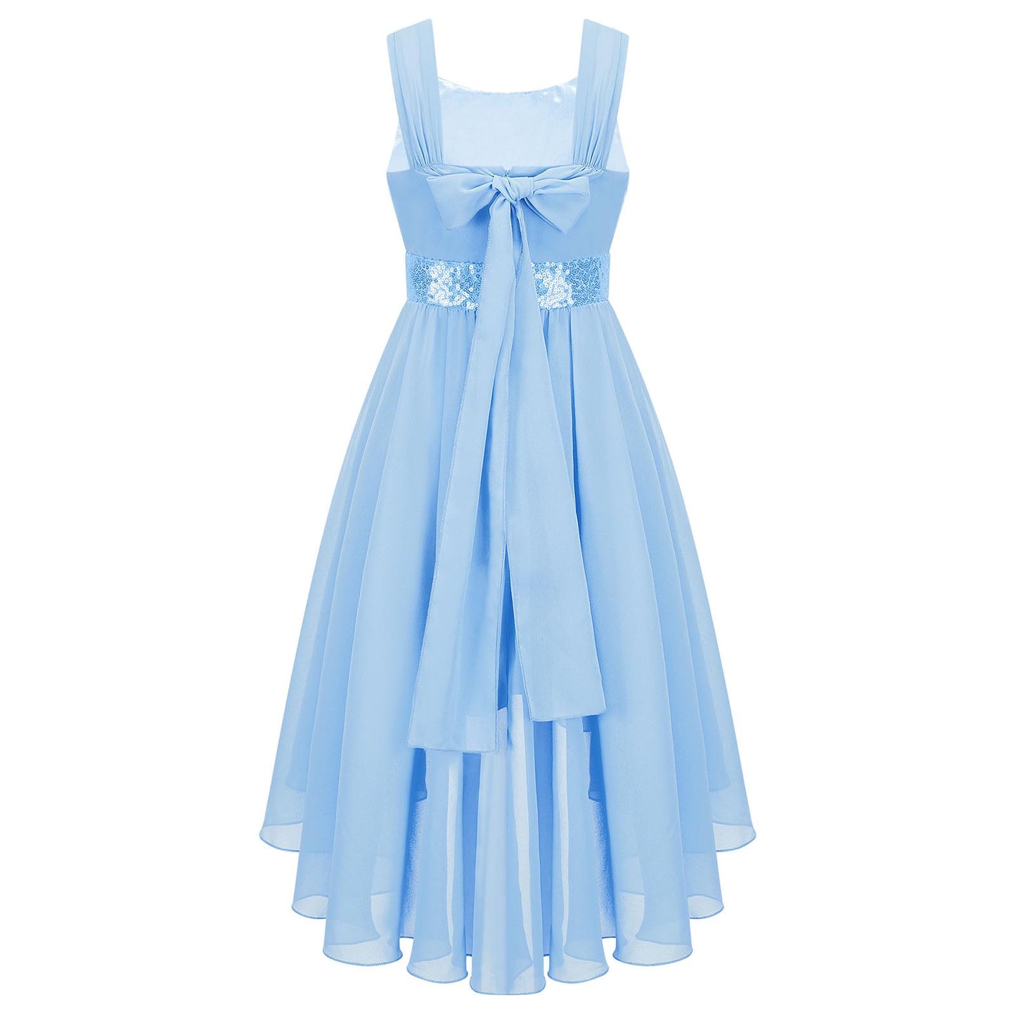 Kinder Blumenmädchenkleid Ärmellos Pailletten Hi-Low-Saum Abendkleid Elegantes Chiffon Prinzessin Geburtstag Formales Hochzeitskleid.
