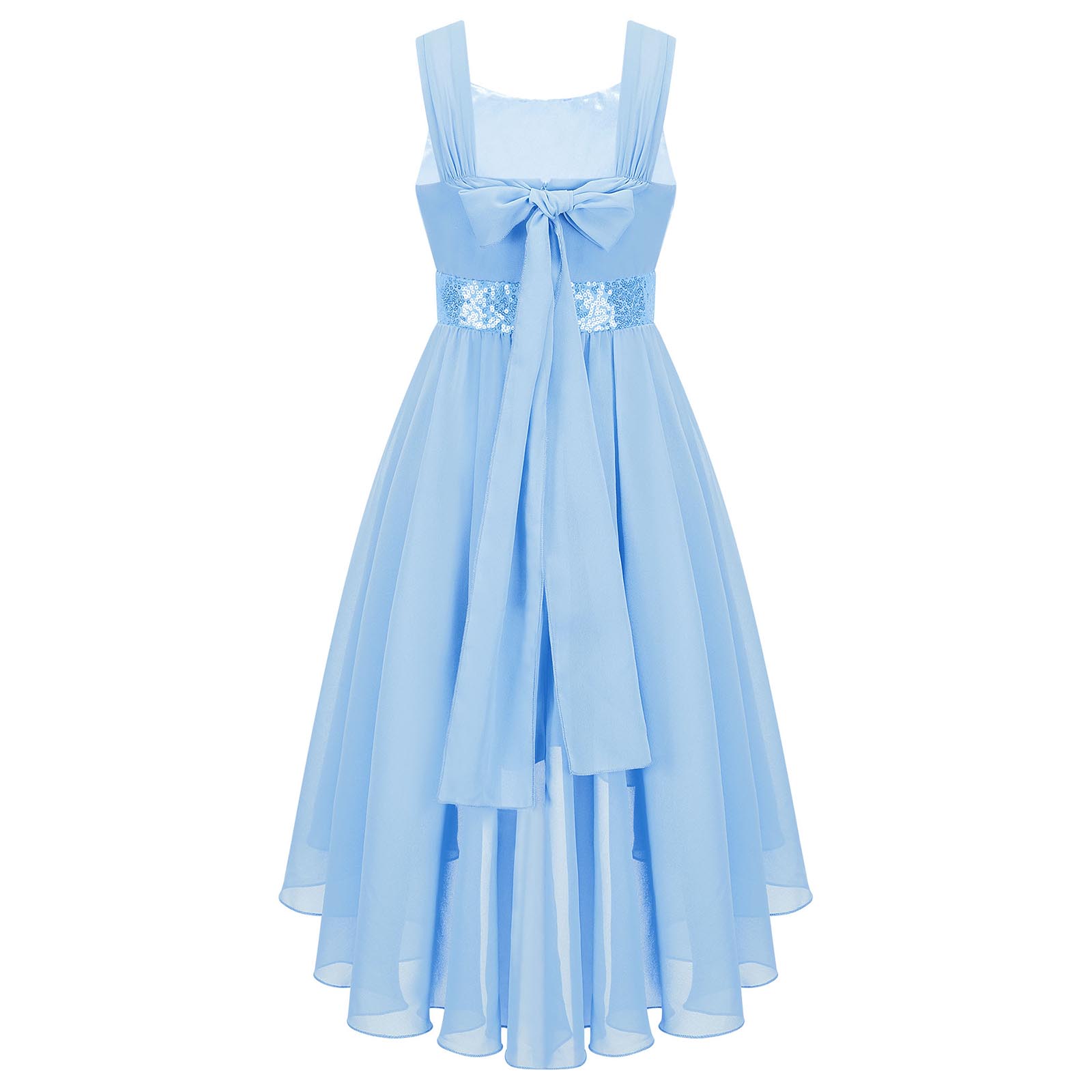 Kinder Blumenmädchenkleid Ärmellos Pailletten Hi-Low-Saum Abendkleid Elegantes Chiffon Prinzessin Geburtstag Formales Hochzeitskleid.