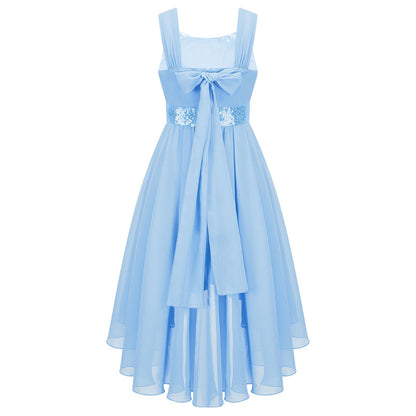 Kinder Blumenmädchenkleid Ärmellos Pailletten Hi-Low-Saum Abendkleid Elegantes Chiffon Prinzessin Geburtstag Formales Hochzeitskleid.