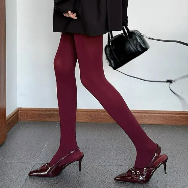1/2Pcs Wine Red Stocking Tights Women Vintage Sexy Burgundy Thin Thick Super Elastic Anti-Hooker Senior Pantyhose Long Socks