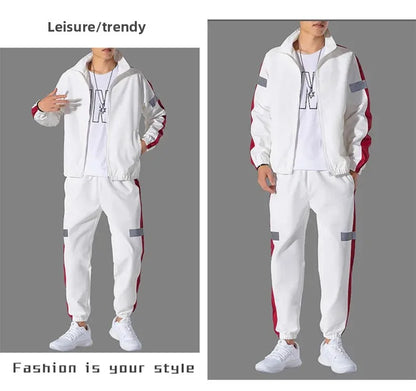 Trendy Men's Sportswear Set Casual Open Cardigan Sweatshirt Jacket with Pants Autumn Winter New Style Cross-Border Clothing.