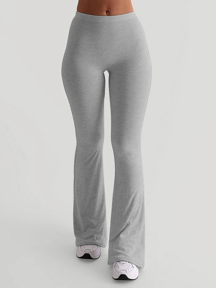 Frauen Casual Solide Farben Hohe Taille Schlaghosen Trendy Bootcut Hose Ausgestellte Leggings Hosen für Streetwear.