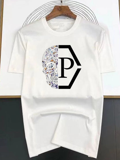 Summer Hip Hop Style Skulls Pattern T-shirt For Men Round Neck Short Sleeve Loose Tops Breathable Comfortable Oversized Clothing.