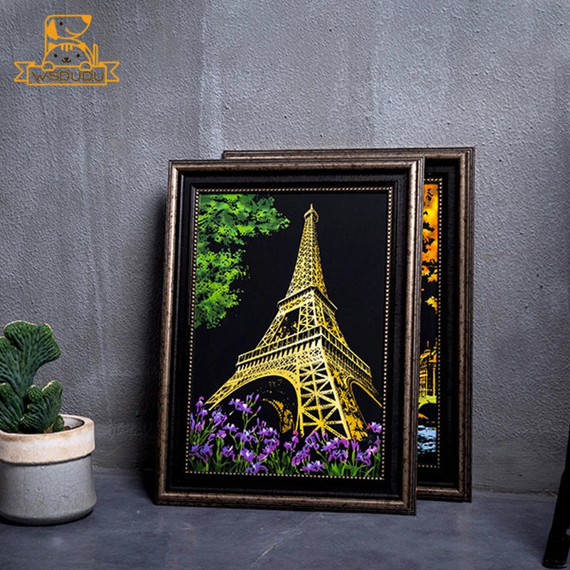 4PCS Scratch Art Paper World Landmarks Animals Painting Toy with Stylus Stress Relief Drawing Kids Adult Gift Glow in Dark Craft.