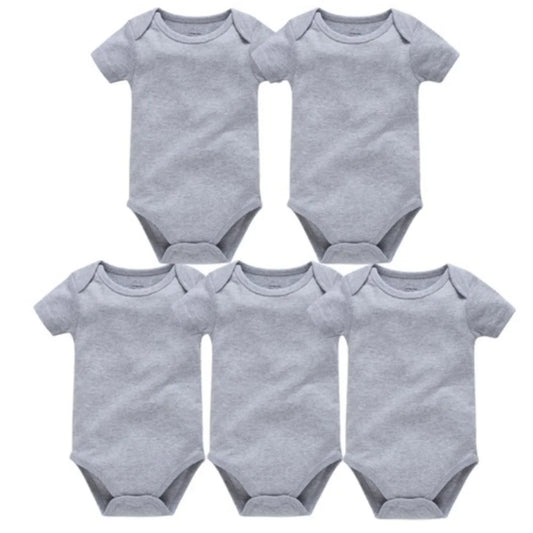 2025 Sommer Unisex Baby Body 0-24 Monate Kurzarm 100 % Baumwolle Weiß Schwarz Grau Design Säuglingskleidung.