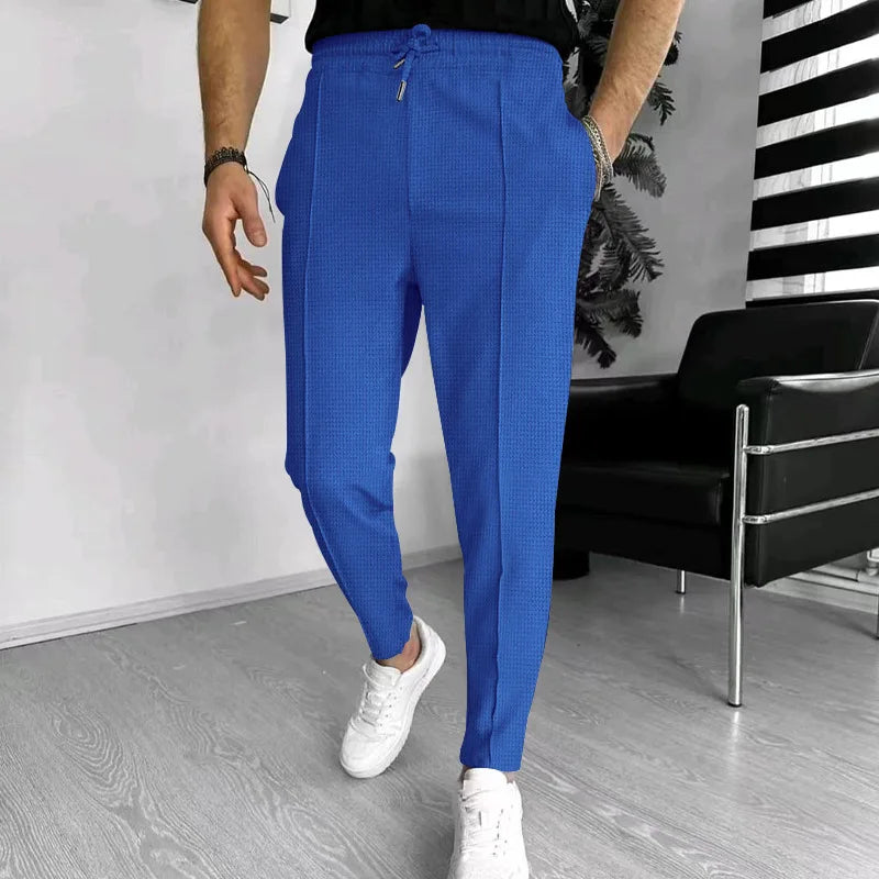 Mens Stylish Waffle Pants - Casual Sports Slim Fit with Adjustable Drawstring Secure Pockets for All Seasons - Perfect Outdoor.