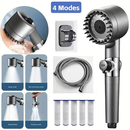 4 Modes Shower Head High Pressure Showerhead One-Key Stop Water Massage Shower Head With Filter Element Bathroom Accessories