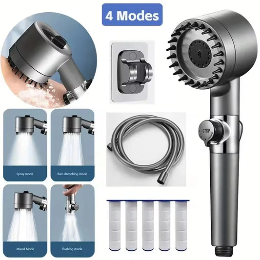 4 Modes Shower Head High Pressure Showerhead One-Key Stop Water Massage Shower Head With Filter Element Bathroom Accessories