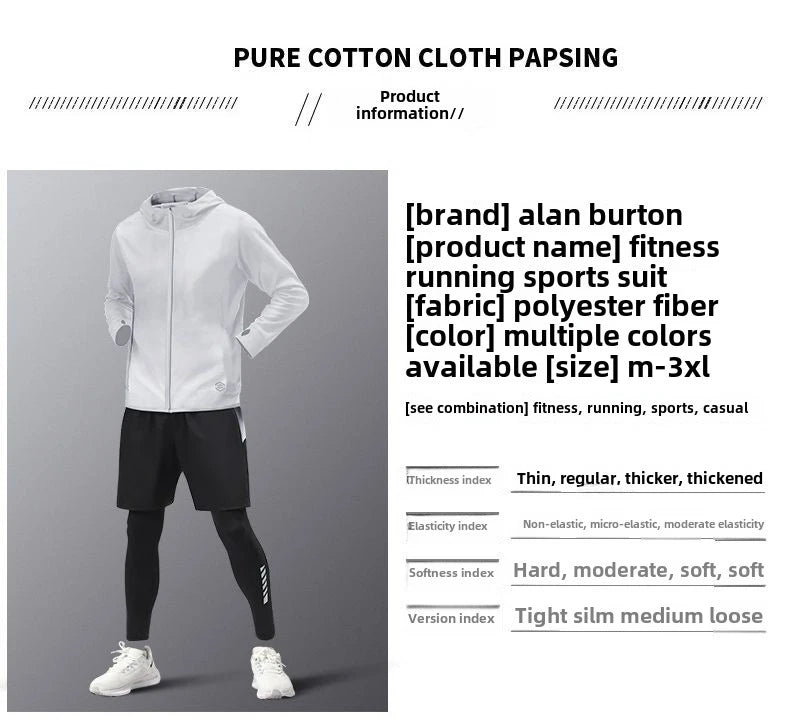 5pcs Men's Lightweight Summer Ice Silk Athletic Set Quick-Dry Running Clothes Outdoor Kit Cycling Fitness Men's Sportswear Set.