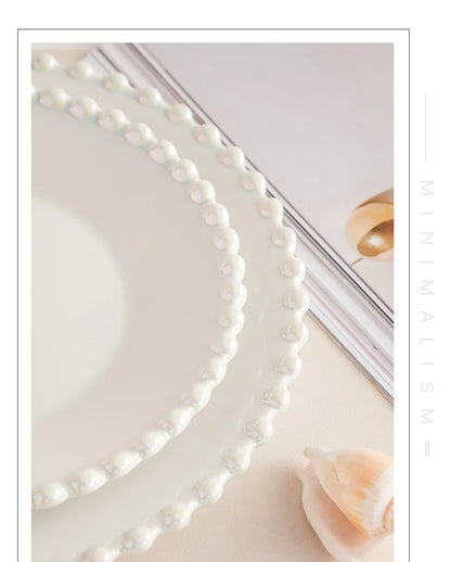 Ceramic Tableware Set Nordic Creative Pearls Beaded Edge Western Food Snack Plate Rice Bowl Soup Bowl Steak Plate Set Kitchen
