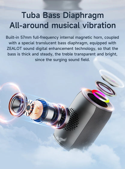 Zealot-S32PRO Powerful Bluetooth Speaker, Bass Wireless, LED Light, Outdoor Speakers, Subwoofer, Waterproof Sound Box Support.