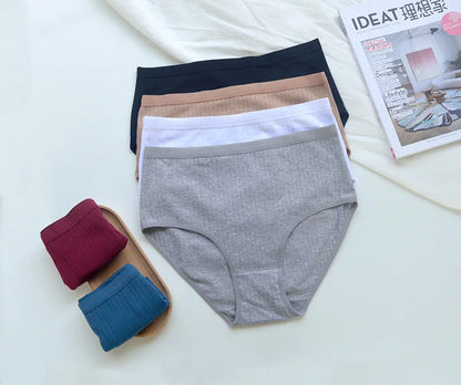 6pcs Cotton Women Panties Lady Plus Size Underwear High Waist Briefs Breathable Solid Color Female Lingerie Shorts.