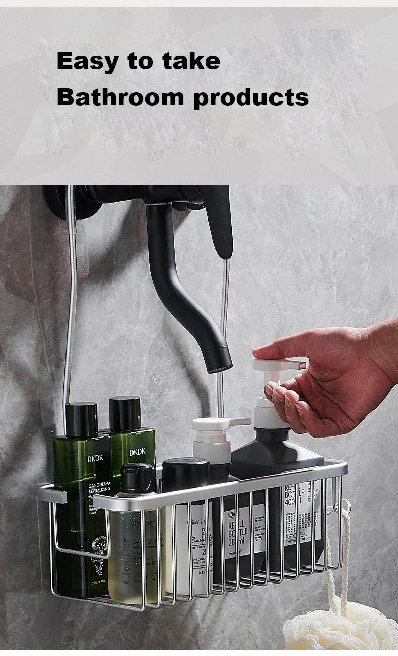 Kein Bohren, abnehmbares Regal, Aluminium-Badekorb, perforationsfreies Shampoo-Regal für Badezimmerregale zur Aufbewahrung von Dusch-Organizern