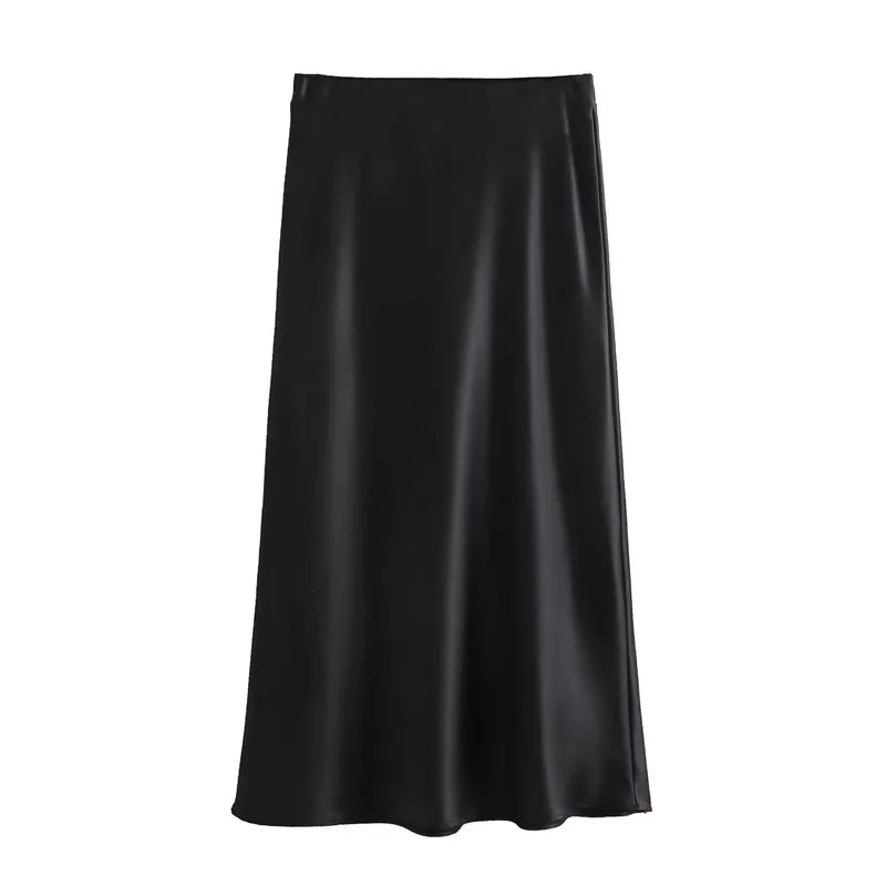 MUJER Woman 2025 Satin Skirt Women High Waist Long Skirts For Women Summer Black Midi Skirt Woman Office Elegant Women's Skirts.