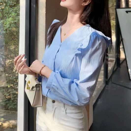 Long Sleeve Casual Shirt Women Shirts Spring Autumn Fashion Female Solid Blouse Tops Office Lady Sweet Shirts Girl.