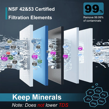 ALTHY U200PRO Kitchen Under Sink Drinking Water Filter Purifier 5 in 1, Stainless Steel Filtration System With Faucet.