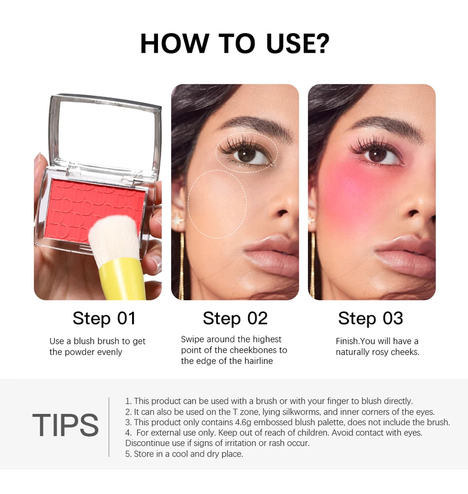 Blush Matte Natural Cheek Tint Brighten Face Waterproof Face Contouring Cosmetics Blush Powder Soft Female Makeup For Cheeks.