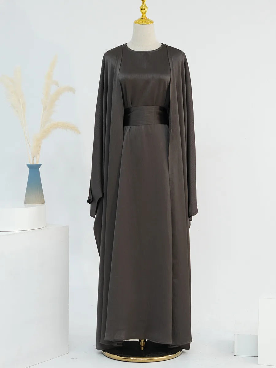 Muslim Turkish Women Arabic Dubai Abaya Long Dress Modest Ramadan Robe Liner Dress Kaftan Two-Piece Set Femme Islam Clothing Set.