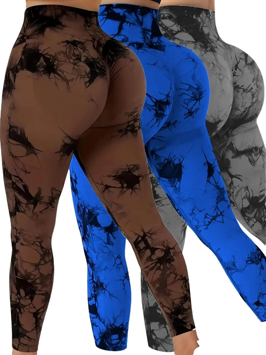 Tie Dye Seamless Leggings for Women High Waist Yoga Pants Scrunch Butt Lifting Elastic Tights Wide Waistband Sports Leggings.