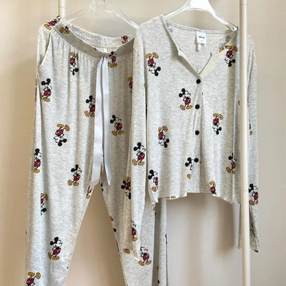 Cartoon Mickey Maus Pyjamas Frühling Herbst Langarm frauen Nachthemd Set Nette Hause Nachtwäsche V-ausschnitt Hause Kleidung.