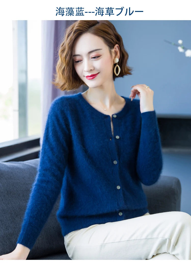 Women Cardigan Large Size Warm Pure Mink Cashmere Sweaters O-neck Loose Coat Female Sweater Ladies' Jacket Solid Knit Cardigans