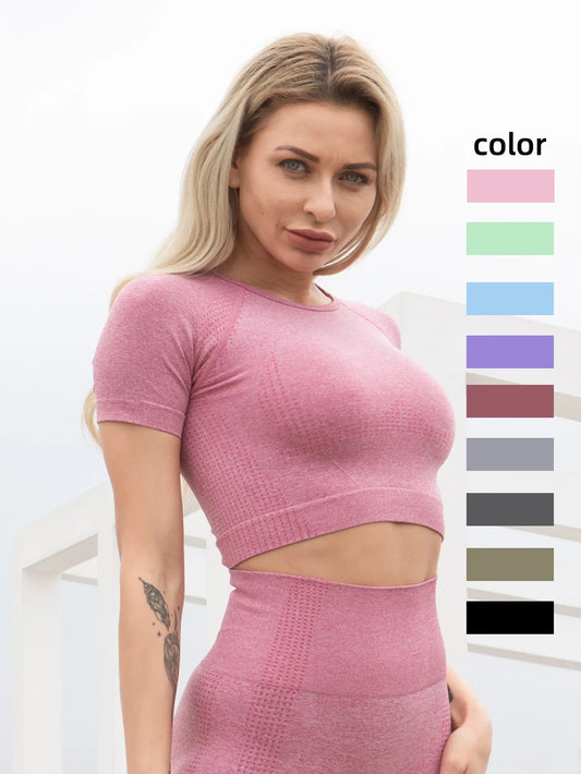 Women Seamless Yoga T-Shirt Fitness Crop Top Workout Gym Shirts Short Sleeve Quick-drying Yoga T-shirts Sportswear Female.