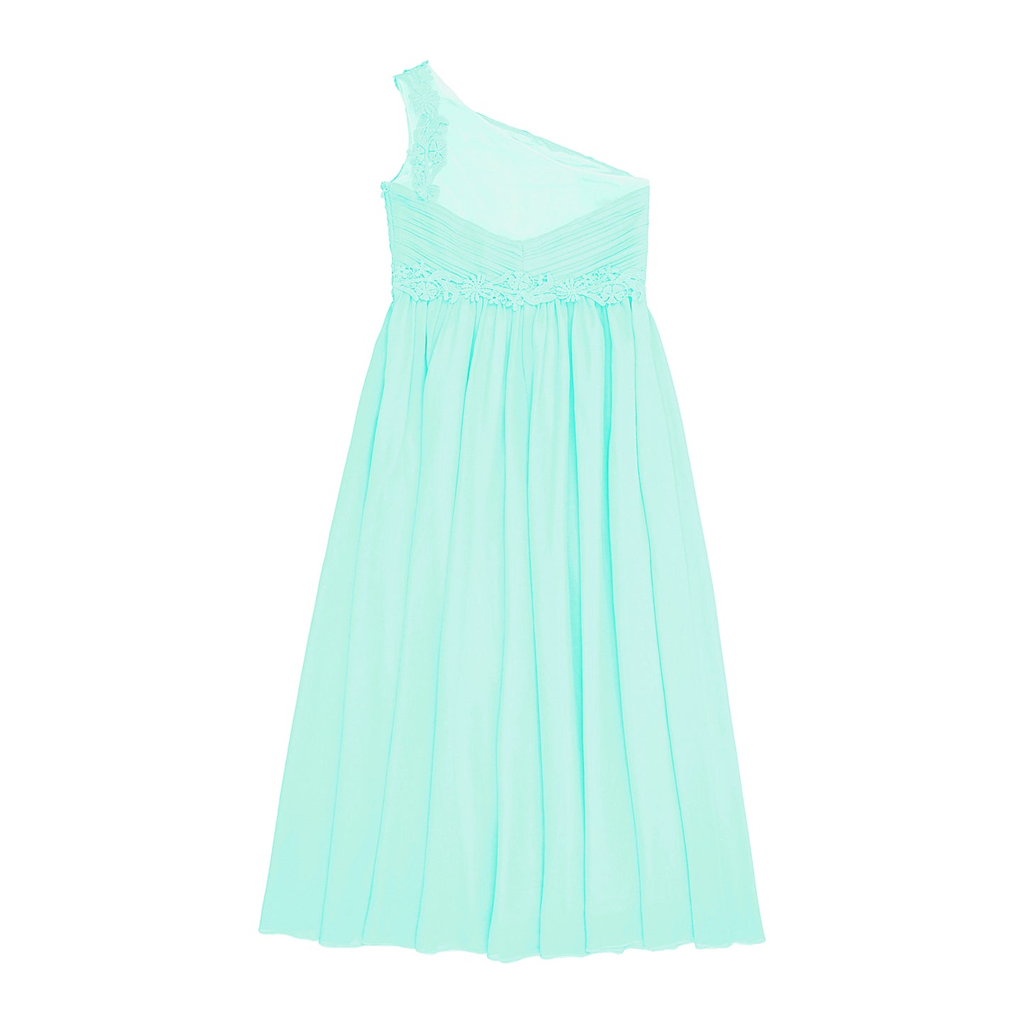 Mädchen Hochzeit Brautjungfer Kleid One Shoulder Elegante Guipure-Spitze Geraffte Chiffon Maxi Party Kleider Geburtstag Abend Abendkleid.