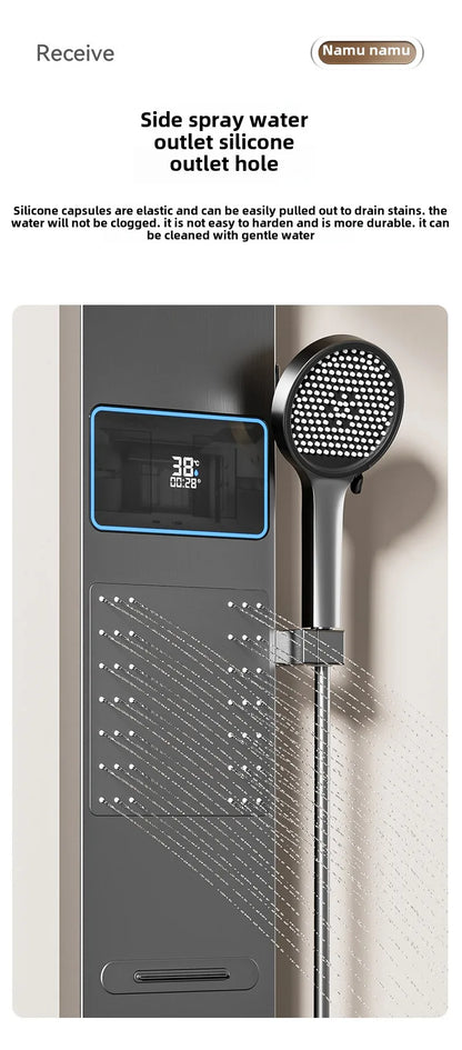 Multi Functional LED Shower Screen Wall Mounted Waterfall Shower Head Set Bathroom Digital Atmosphere Light Shower Set Screen