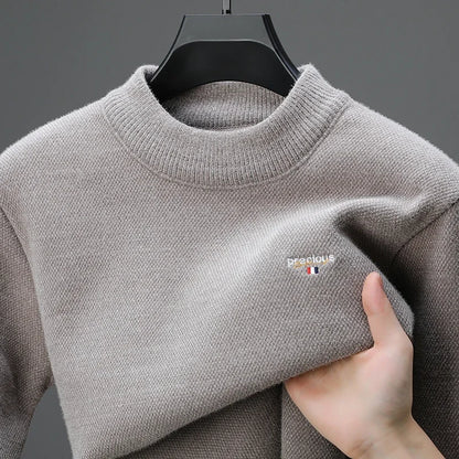 Luxury high-end round neck sweater men's winter trend brand embroidered Korean version casual plush warm thick knitted pullover.